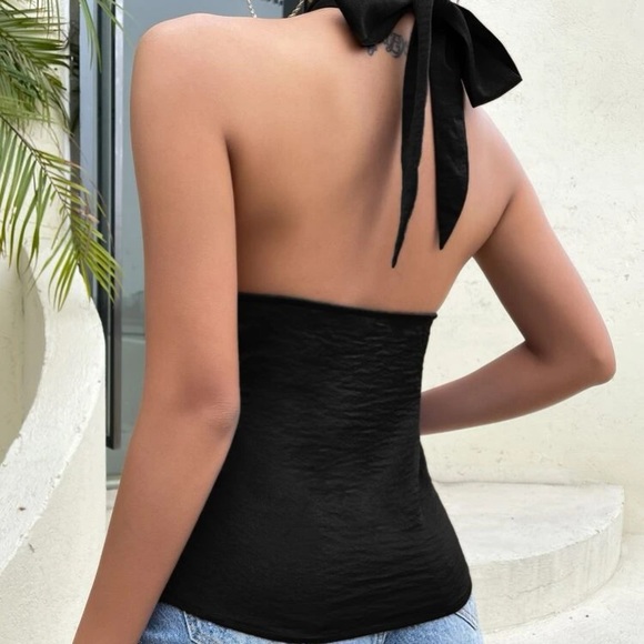 Blue crisscross open back halter top - Picture 6 of 11